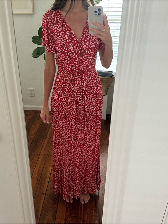 Abercrombie & Fitch Dresses & Skirts - Abercrombie & Fitch Red Floral Tie-Waist Maxi Dress
